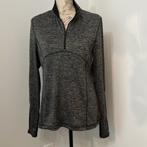 Be Inspired Activewear Pullover 1/4 Zip Black Grey Marled Long Sleeve Top Size M